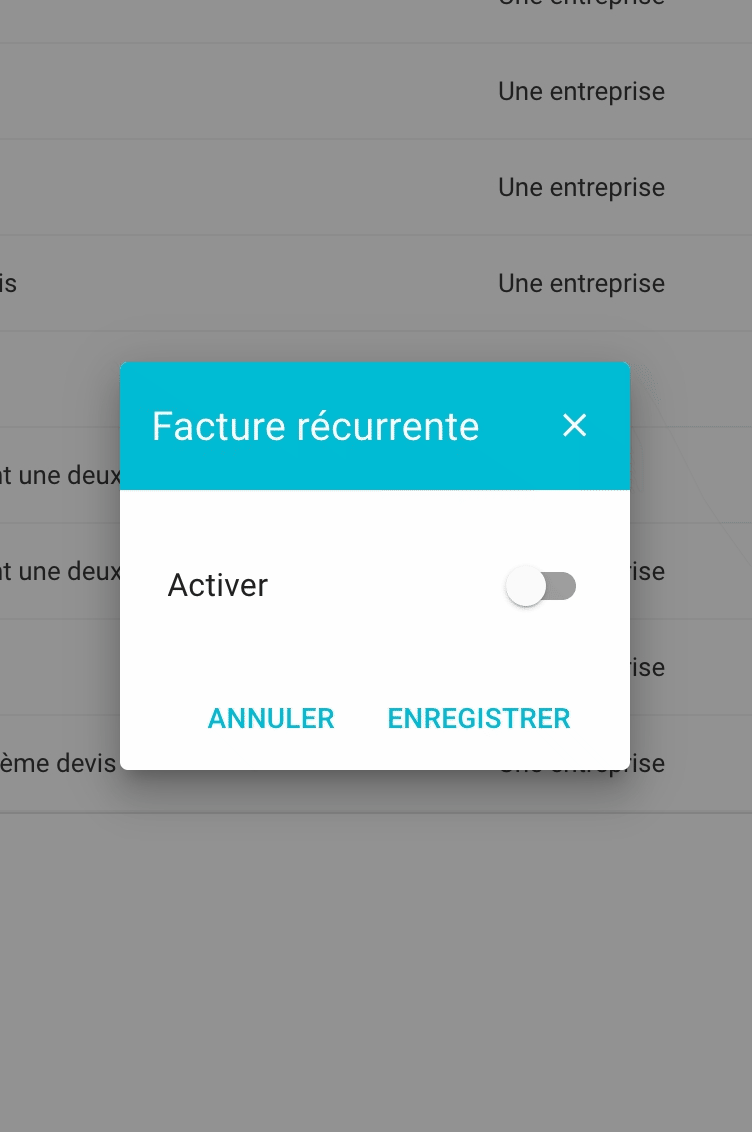 Réglages facture récurrente