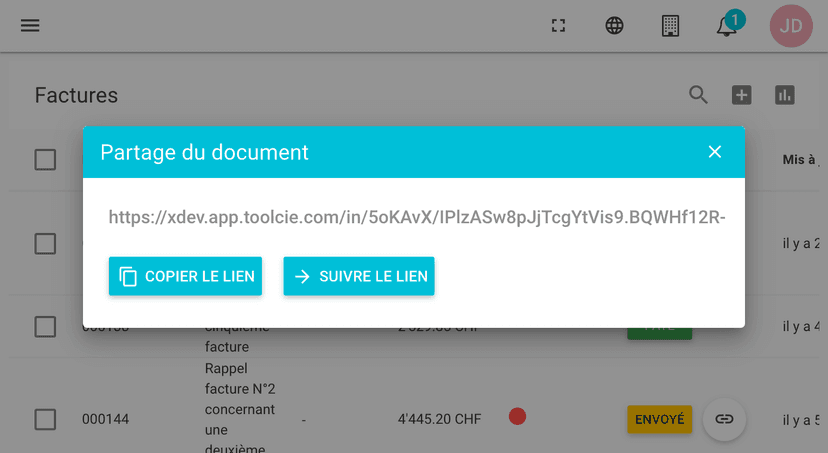Partager une facture ou un devis en ligne
