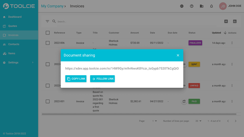 Share a quote or an invoice online
