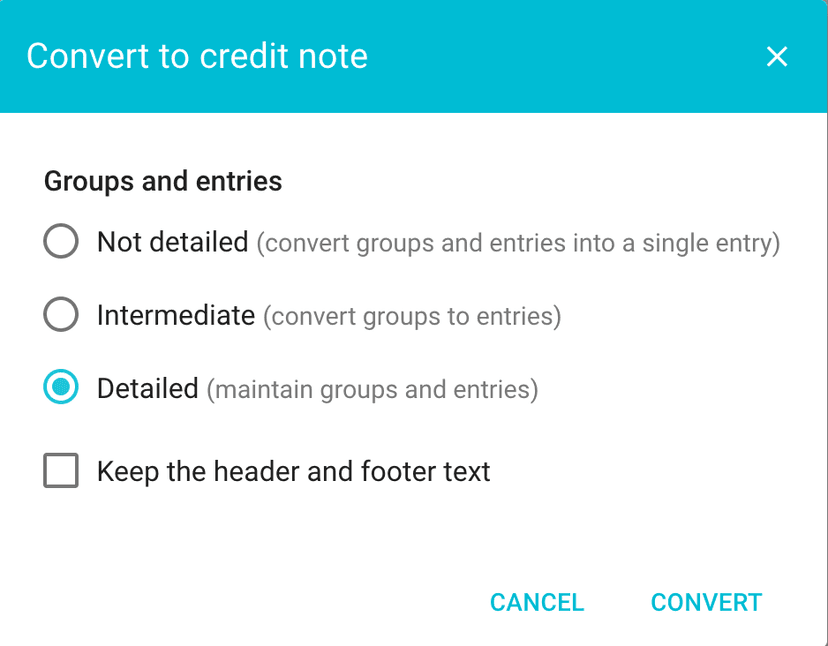 Convert an invoice to a credit note