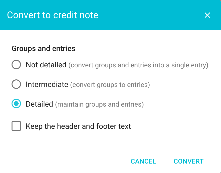 Convert an invoice to a credit note