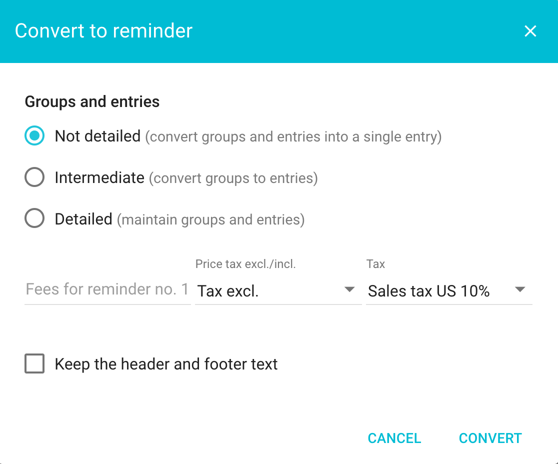 Convert an invoice into a reminder