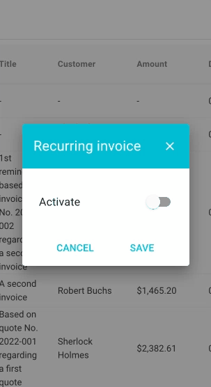 Recurring invoice settings